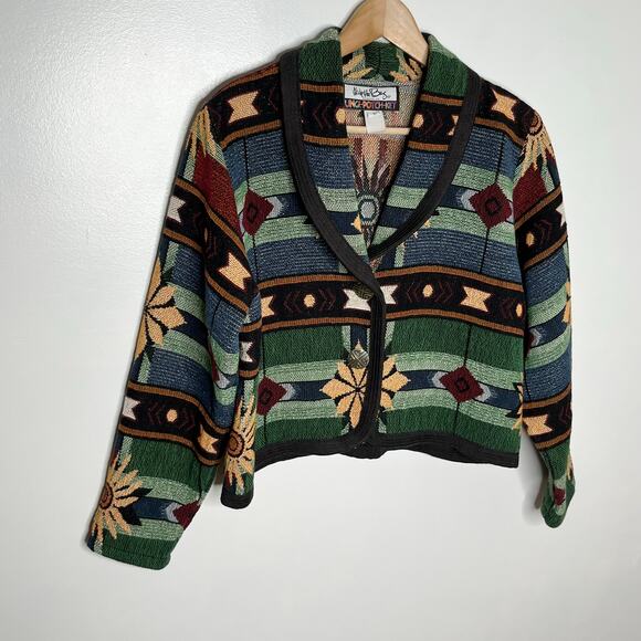 Vintage Its In The Bag Tapistry Jacket Womens Southwest Cropped Western Flower - Picture 2 of 8